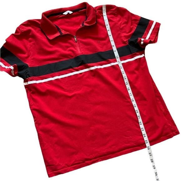 CALVIN KLEIN Red Stripe Zip Collar Collared Polo Short Sleeve Shirt L - Picture 6 of 8